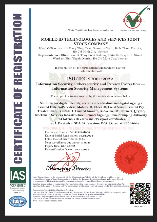 Copy of Mobile-ID ISO/IEC 27001:2022 certificate